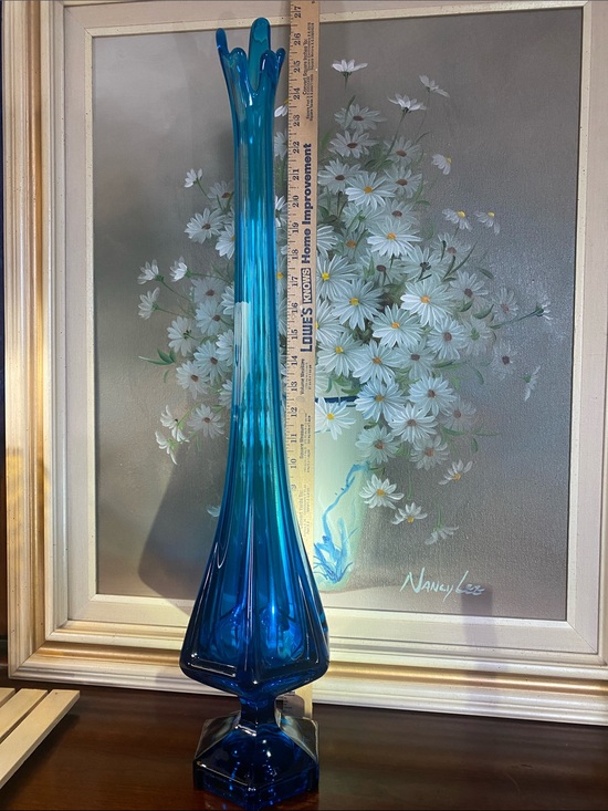 Viking Other - 26" MCM Viking Glass Bluenique Epic Column Swung Floor Vase #7309